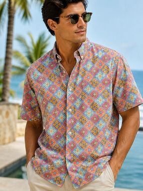 Vintage B.D. Baggies XL Geometric Cotton Button Down Shirt Made USA
